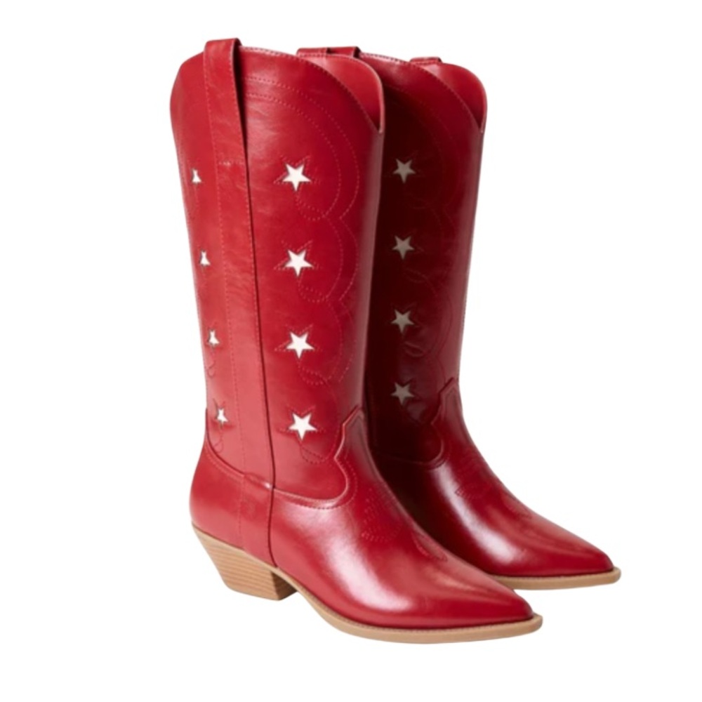New - Red Star-Studded Women's Cowboy Boots - Picture 5 of 7